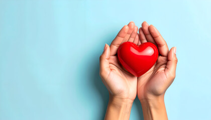 Obraz premium Caring hands holding a heart shape, symbol of love, healthcare, and emotional connection.