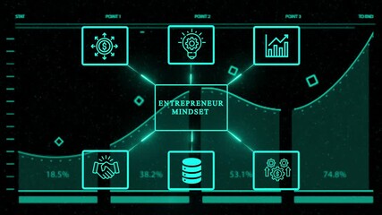 Entrepreneur mindset concept with business strategy and success icons on futuristic interface, symbolizing innovation, growth, and achievement in a digital world - Powered by Adobe