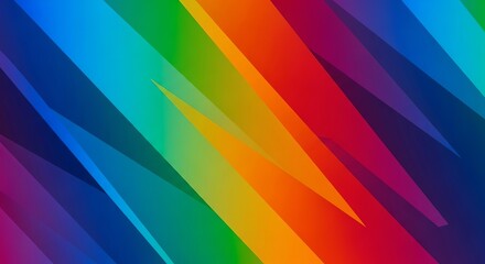 Colorful abstract geometric background featuring a vibrant rainbow spectrum in sharp diagonal stripes. A modern and dynamic digital illustration for wallpaper, backdrops, and creative art projects