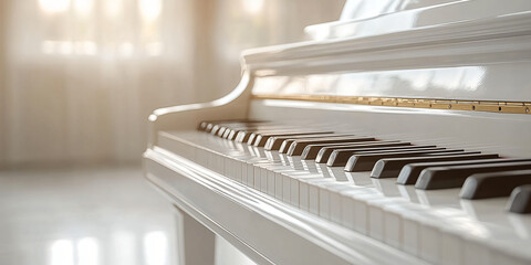 Close-up of White Grand Piano with Soft Natural Light