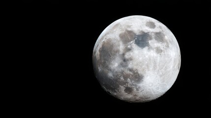 Fototapeta premium crater. The moon's rugged surface shines in stark detail against the vast darkness of space, a celestial marvel. STEM education sheets.
