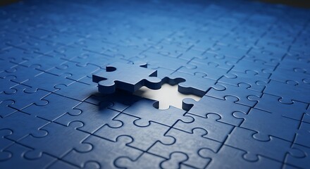 Blue Puzzle Jigsaw with Missing Piece Perspective View