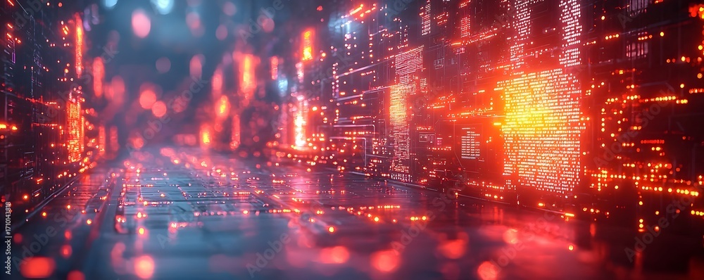 Aufkleber a futuristic digital corridor filled with intricate glowing circuit patterns and abstract data strea