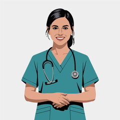 Fototapeta premium Cartoon Style Doctor with Stethoscope Holding Clipboard in Full Body Illustration