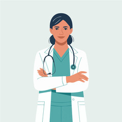 Fototapeta premium Futuristic Cyber Doctor Vector Illustration with Glowing Stethoscope