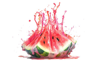 Fresh summer concept showing watermelon slice changing into artistic form isolated on transparent background PNG