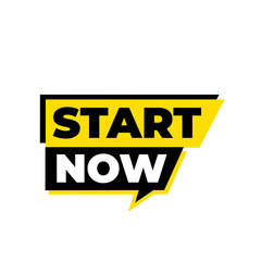 START NOW png, yellow colour label, motivation icon, beginning digital layout, modern minimal design