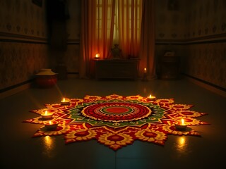 Rangoli design with diya 