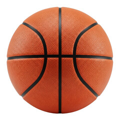 Close-up view of a classic orange basketball with distinct black lines and textured surface transparent background