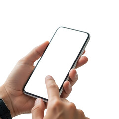 Hand holding modern smartphone with blank screen ready for content creation transparent background