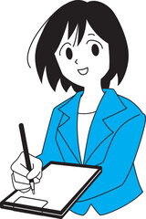 アンケートを取るスーツ姿の女性