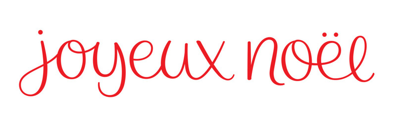 JOYEUX NOEL (MERRY CHRISTMAS in French) red vector brush lettering banner on white background