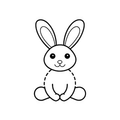 Simple outline drawing of a cute bunny on transparent background