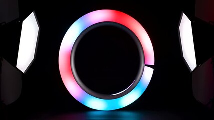 Dynamic led ring light animation with vibrant color transitions and modern abstract design - Powered by Adobe