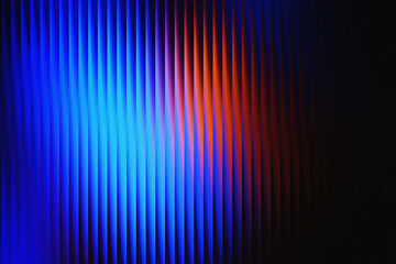 Blue and red glowing glass effect texture with vertical stripes, vibrant futuristic abstract gradient background for digital design