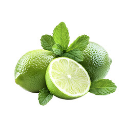Fresh Lime and Mint Leaves on White Background for Culinary Designs