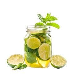 Refreshing Lime Infused Cocktail in Mason Jar with Mint Sprig