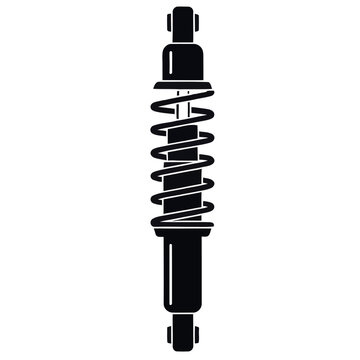Black silhouette of a car shock absorber with coil spring isolated on white background