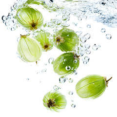 Vibrant Macro View of Fresh Green Gooseberries with Cross-Sectional Detail