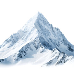 Majestic Snow Covered Mountain Peak Isolated on White Background