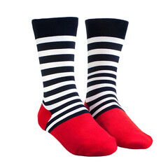 Stylish Pair of Striped Socks Isolated on White Background