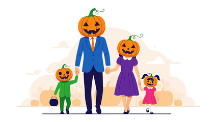 Halloween Family: A quirky family decked out in vibrant costumes, ready to embrace the spooky festivities, capturing the charm and playfulness of the holiday.
