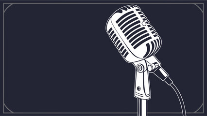 Vintage Microphone Illustration Retro Audio Equipment Podcast Graphic Design Music Recording Studio Background.