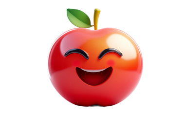 Red apple emoji with glossy shiny skin representing freshness health and nutrition in a symbolic digital food illustration style isolated on transparent background PNG