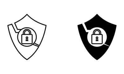 broken shield with padlock, cyber security breach icon vector