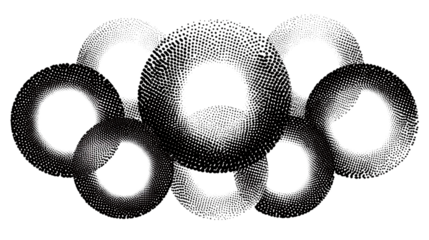 A group of dotted halftone ring on white background 