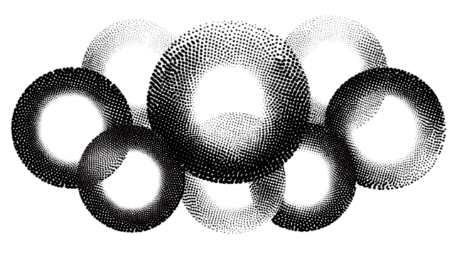 A group of dotted halftone ring on white background 