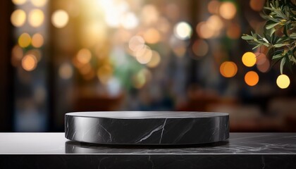 empty black marble against blurred background suitable for product display or mockup design