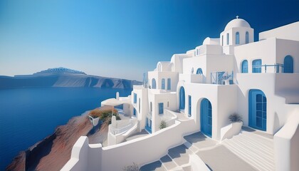 white architecture on santorini island greece 3d rendering