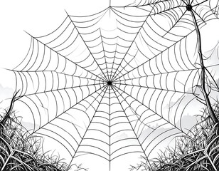 Spooky spiderweb in grass