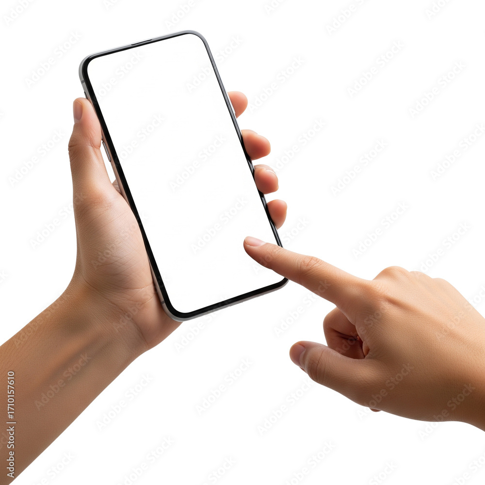 Aufkleber mobile interaction depicting hand gesture on a blank screen device with isolated backdrop