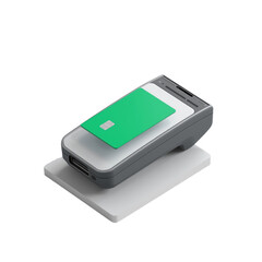 Secure cashless payment transaction with card reader, featuring vibrant isolated transparent