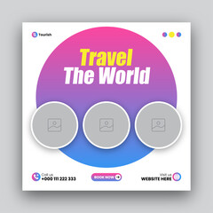 Travel social media post web banner design template