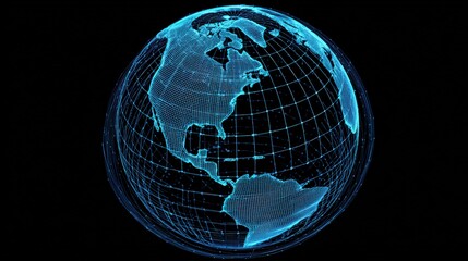 Rotating Bright Blue 3 D Wireframe Earth Globe isolated on a transparent background 2