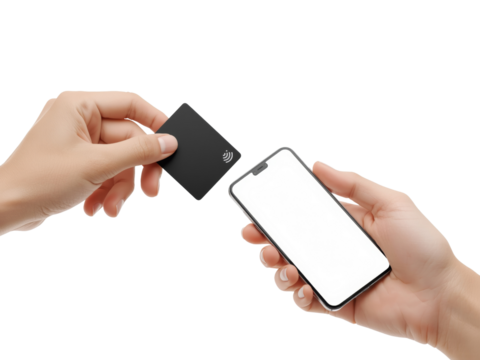 Contactless transaction depicted with a mobile device and payment card, showcasing modern