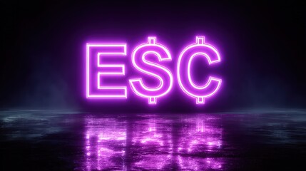 Bright Purple Neon Sign E S C with Dollar Symbols isolated on a transparent background