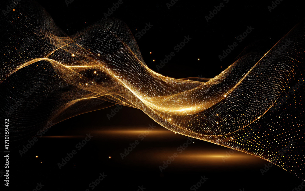 Aufkleber Elegant golden wave patterns with sparkling dots on dark background