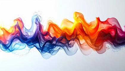 Vibrant multicolored smoke wave on white background with gradient effect