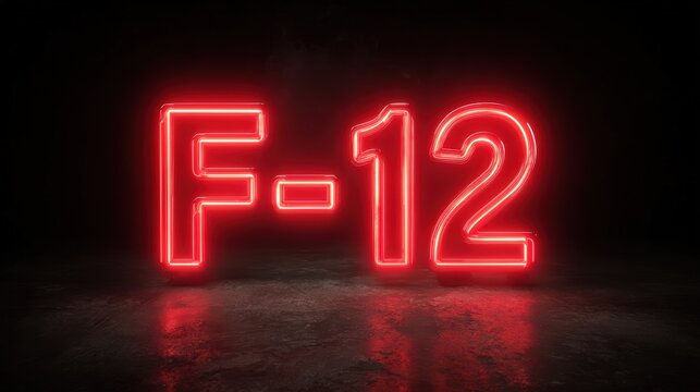 Bright Red Neon F12 Sign on Dark Surface isolated on a transparent background image - Powered by Adobe