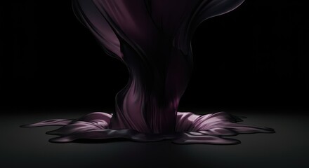 Dark purple substance flowing into a pool on black background.