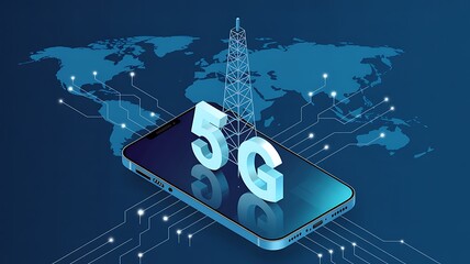 Global 5g network technology connecting the world through a smartphone