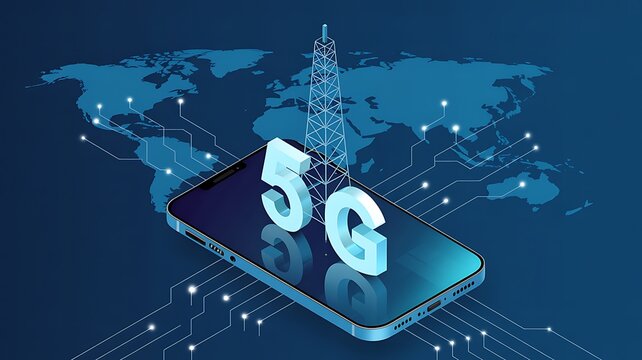 Global 5g network technology connecting the world through a smartphone