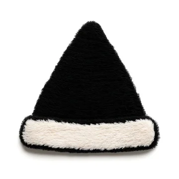 Black and White Fluffy Santa Hat on Clean Background.