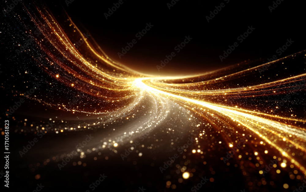 Poster golden glowing light streaks creating a dynamic and futuristic visual effect