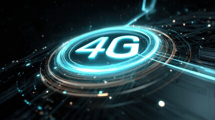 Glowing Neon 4 G Symbol Futuristic Technology Animation isolated on a transparent background