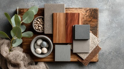 Aesthetic Arrangement of Textured Surfaces, Natural Elements, and Earthy Tones for Interior Design Inspiration
